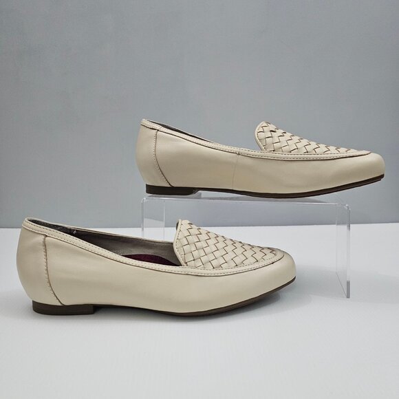 Munro Karter Loafer Womens 9 WIDE Cream Leather Woven Slip On Flat Comfort Work - Picture 3 of 13